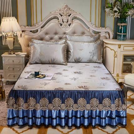 网红馆 2025新款大提花冰丝凉席床裙款三件套 午后时光