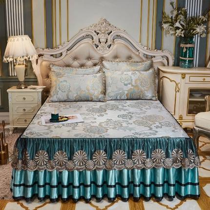 91家纺网 家纺一手货源 找家纺 网红馆 2025新款大提花冰丝凉席床裙款三件套 喜乐年华