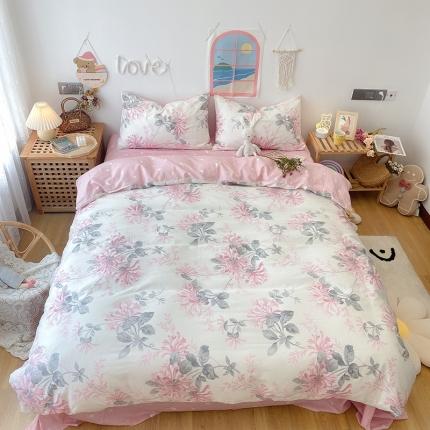 91家纺网 家纺一手货源 找家纺 2022年新款卡通系列全棉印花四件套实拍图直播爆款 花叶曼舞