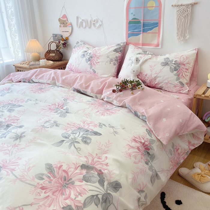 91家纺网 家纺一手货源 找家纺 2022年新款卡通系列全棉印花四件套实拍图直播爆款 花叶曼舞