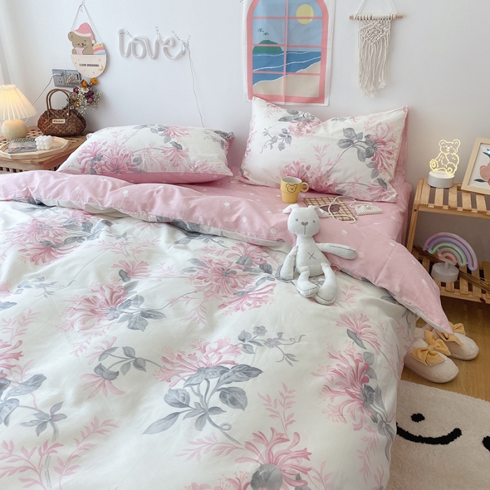 91家纺网 家纺一手货源 找家纺 2022年新款卡通系列全棉印花四件套实拍图直播爆款 花叶曼舞