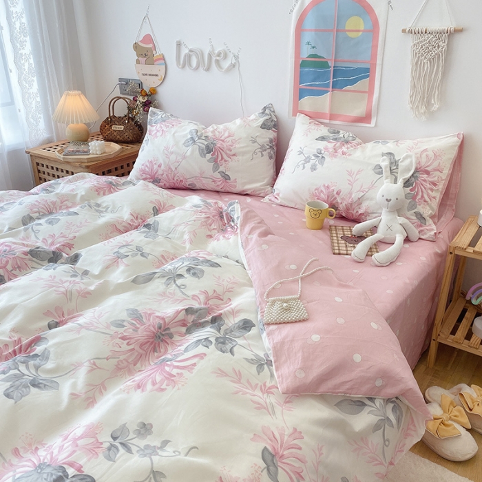 91家纺网 家纺一手货源 找家纺 2022年新款卡通系列全棉印花四件套实拍图直播爆款 花叶曼舞