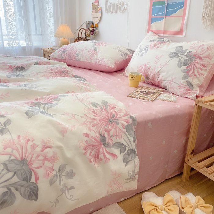 91家纺网 家纺一手货源 找家纺 2022年新款卡通系列全棉印花四件套实拍图直播爆款 花叶曼舞