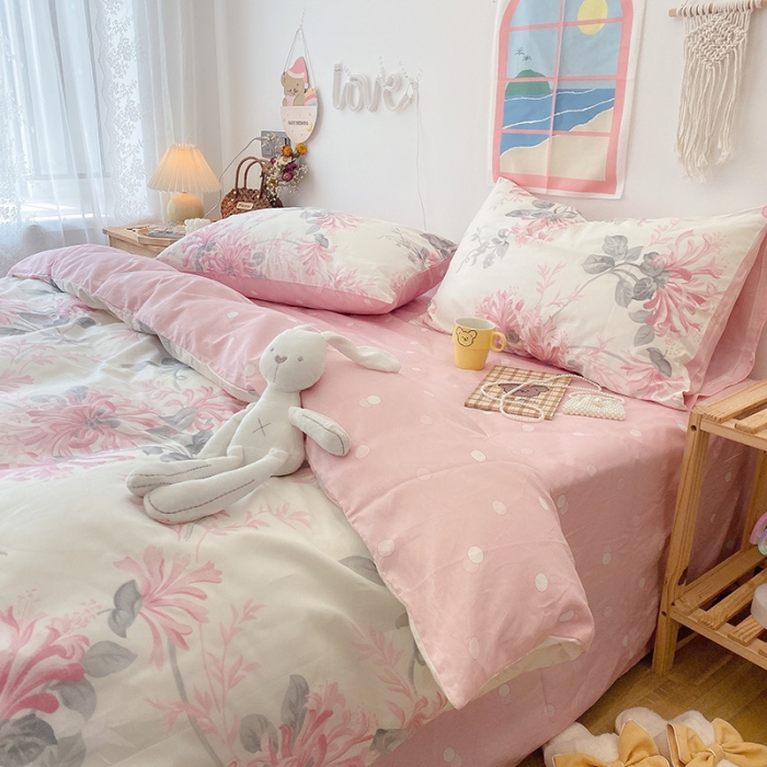 91家纺网 家纺一手货源 找家纺 2022年新款卡通系列全棉印花四件套实拍图直播爆款 花叶曼舞