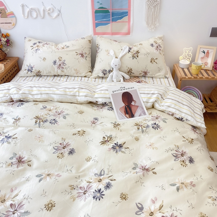 91家纺网 家纺一手货源 找家纺 2022年新款卡通系列全棉印花四件套实拍图直播爆款 木槿