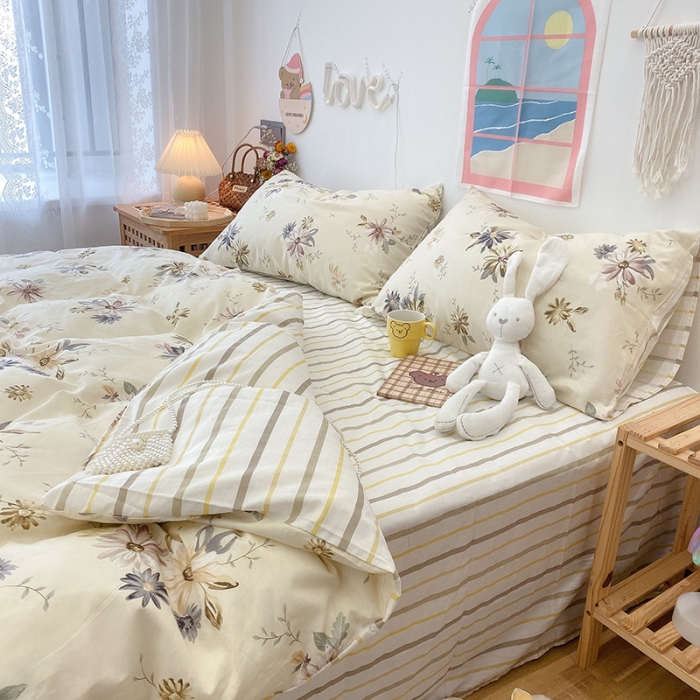 91家纺网 家纺一手货源 找家纺 2022年新款卡通系列全棉印花四件套实拍图直播爆款 木槿