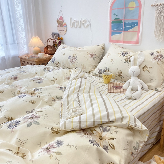 91家纺网 家纺一手货源 找家纺 2022年新款卡通系列全棉印花四件套实拍图直播爆款 木槿