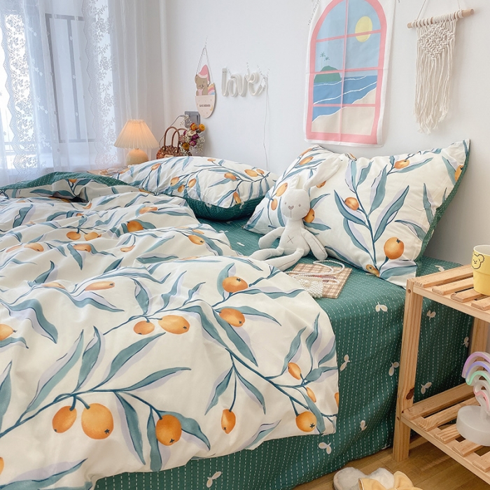 91家纺网 家纺一手货源 找家纺 2022年新款卡通系列全棉印花四件套实拍图直播爆款 盛夏果实