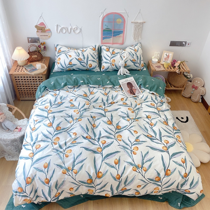 91家纺网 家纺一手货源 找家纺 2022年新款卡通系列全棉印花四件套实拍图直播爆款 盛夏果实