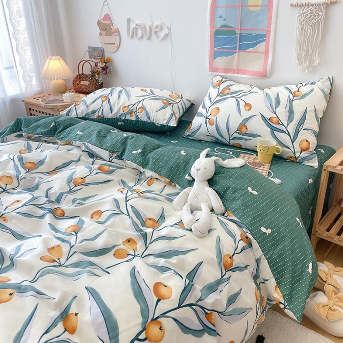 91家纺网 家纺一手货源 找家纺 2022年新款卡通系列全棉印花四件套实拍图直播爆款 盛夏果实