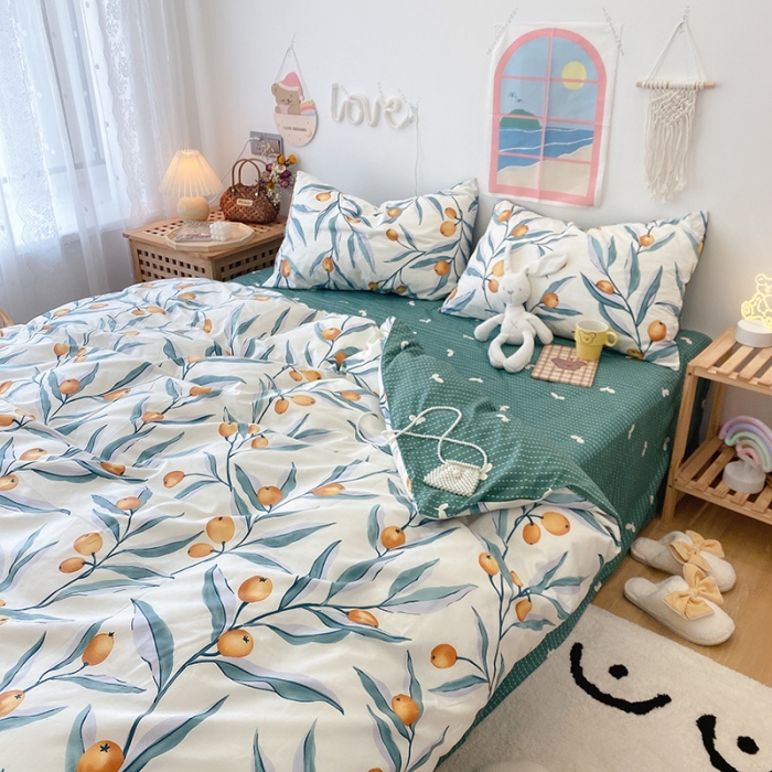 91家纺网 家纺一手货源 找家纺 2022年新款卡通系列全棉印花四件套实拍图直播爆款 盛夏果实