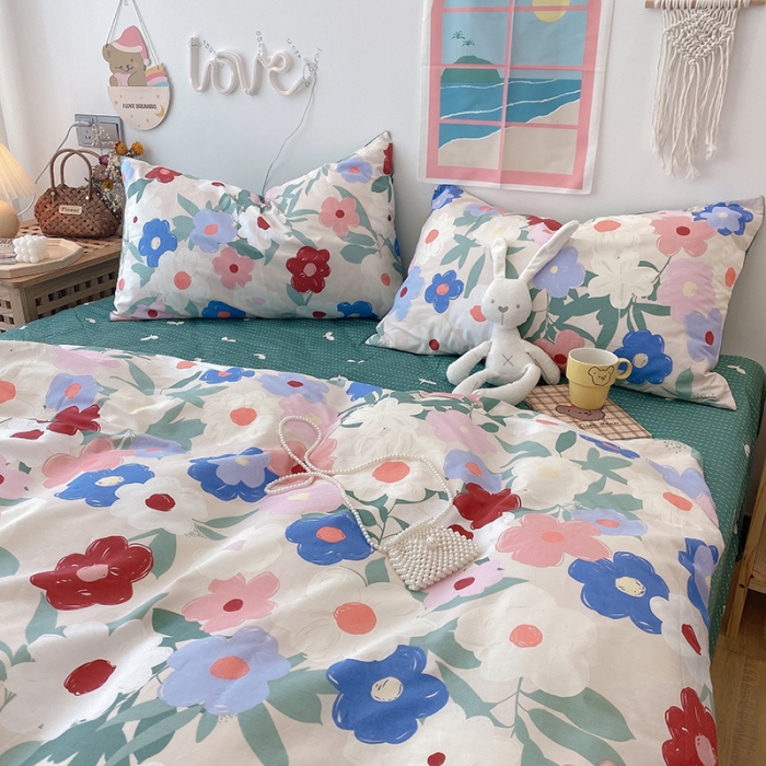 91家纺网 家纺一手货源 找家纺 2022年新款卡通系列全棉印花四件套实拍图直播爆款 油画小花