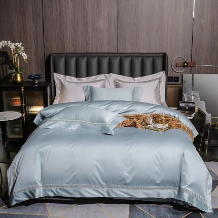 91家纺网 家纺一手货源 找家纺 凯磊 2021新款高支高密.长绒棉镂空款四件套 镂空-天空蓝