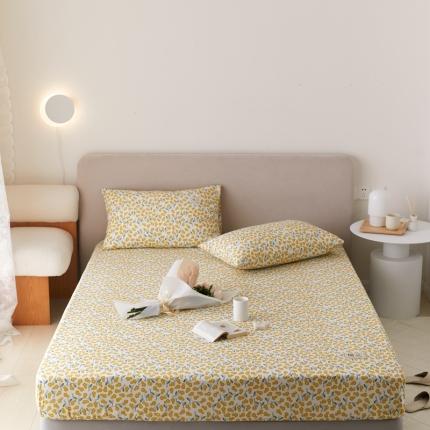 91家纺网 家纺一手货源 找家纺 8小时2021新款无印风印花槿色水洗棉单床笠 半夏-黄