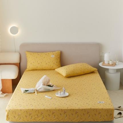 91家纺网 家纺一手货源 找家纺 8小时2021新款无印风印花槿色水洗棉单床笠 纯粹-黄