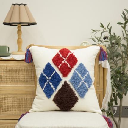 91家纺网 家纺一手货源 找家纺 恋佳2021新款北欧风流苏抱枕套蓝色长城系列