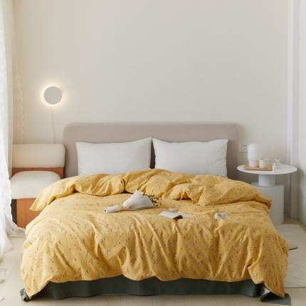 91家纺网 家纺一手货源 找家纺 8小时2021新款无印风印花槿色水洗棉单被套 纯粹-黄被套