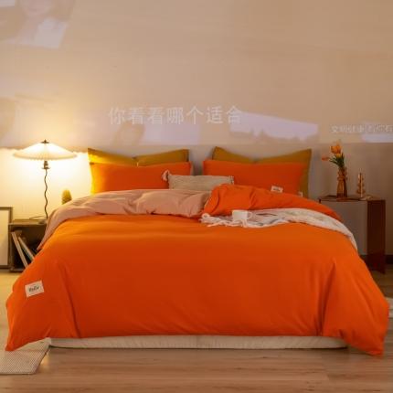 91家纺网 家纺一手货源 找家纺 雨帆家纺 2021新款双面磨毛四件套 桔色+浅玉