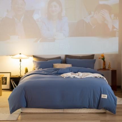 91家纺网 家纺一手货源 找家纺 雨帆家纺 2021新款双面磨毛四件套 蓝灰