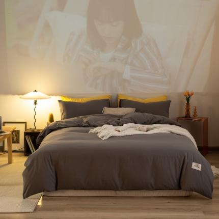 91家纺网 家纺一手货源 找家纺 雨帆家纺 2021新款双面磨毛四件套 浅灰