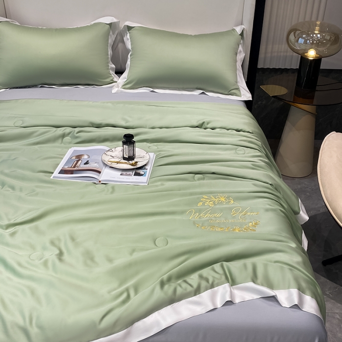 91家纺网 家纺一手货源 找家纺 吾秀 2022 轻奢风LF级60S兰精天丝夏被  天丝绿