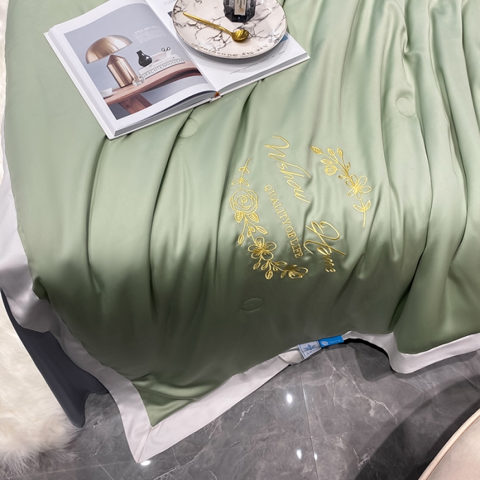 91家纺网 家纺一手货源 找家纺 吾秀 2022 轻奢风LF级60S兰精天丝夏被  天丝绿