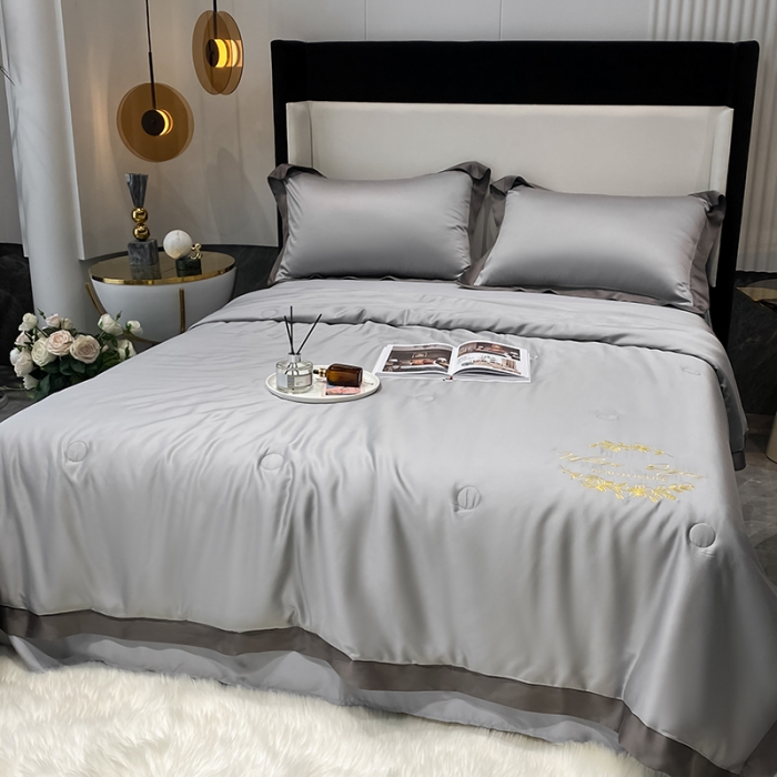 91家纺网 家纺一手货源 找家纺 吾秀 2022 轻奢风LF级60S兰精天丝夏被  天丝浅灰