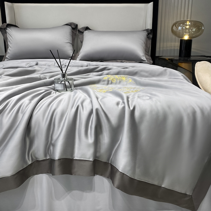 91家纺网 家纺一手货源 找家纺 吾秀 2022 轻奢风LF级60S兰精天丝夏被  天丝浅灰