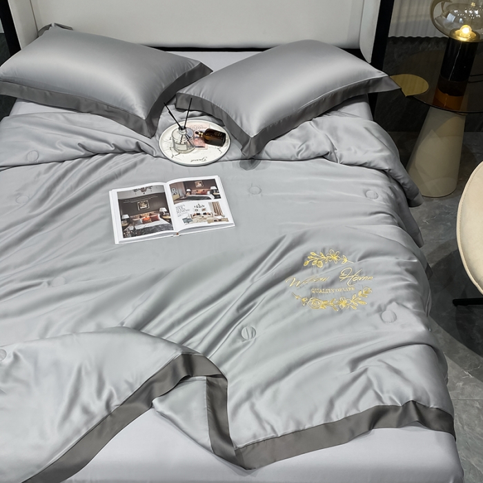 91家纺网 家纺一手货源 找家纺 吾秀 2022 轻奢风LF级60S兰精天丝夏被  天丝浅灰