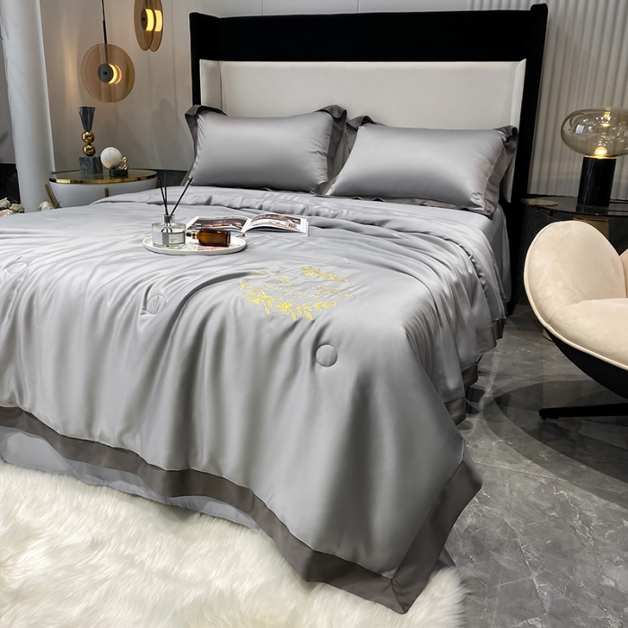 91家纺网 家纺一手货源 找家纺 吾秀 2022 轻奢风LF级60S兰精天丝夏被  天丝浅灰