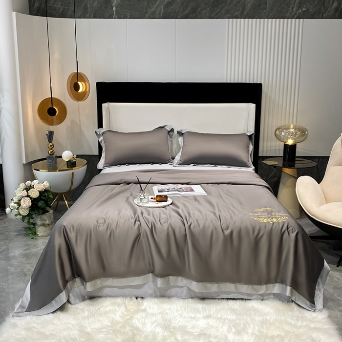 91家纺网 家纺一手货源 找家纺 吾秀 2022 轻奢风LF级60S兰精天丝夏被  天丝深灰