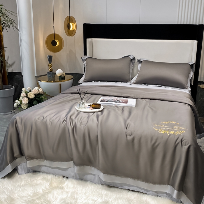 91家纺网 家纺一手货源 找家纺 吾秀 2022 轻奢风LF级60S兰精天丝夏被  天丝深灰