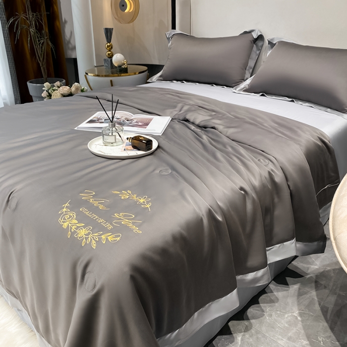 91家纺网 家纺一手货源 找家纺 吾秀 2022 轻奢风LF级60S兰精天丝夏被  天丝深灰