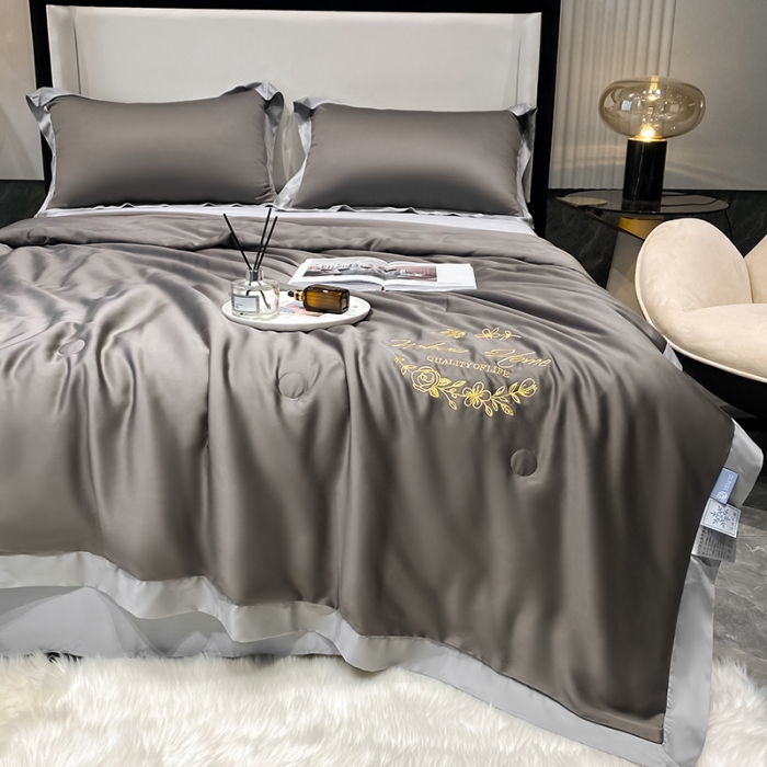 91家纺网 家纺一手货源 找家纺 吾秀 2022 轻奢风LF级60S兰精天丝夏被  天丝深灰