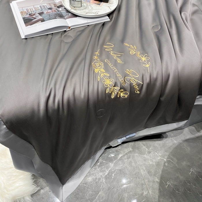 91家纺网 家纺一手货源 找家纺 吾秀 2022 轻奢风LF级60S兰精天丝夏被  天丝深灰