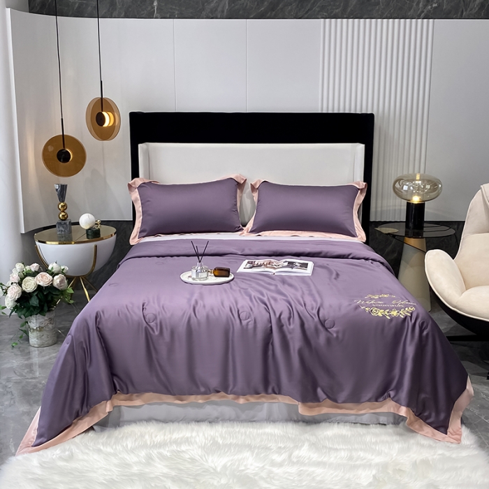 91家纺网 家纺一手货源 找家纺 吾秀 2022 轻奢风LF级60S兰精天丝夏被 天丝紫