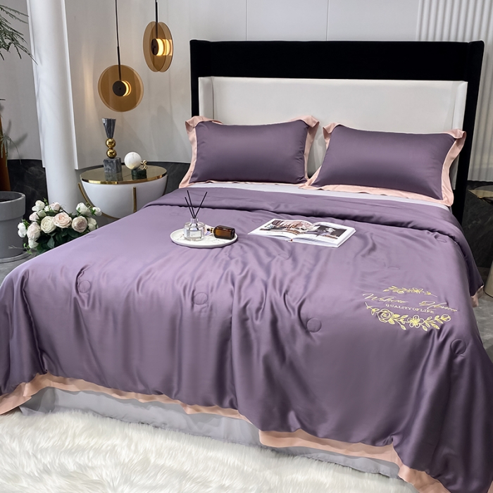 91家纺网 家纺一手货源 找家纺 吾秀 2022 轻奢风LF级60S兰精天丝夏被 天丝紫