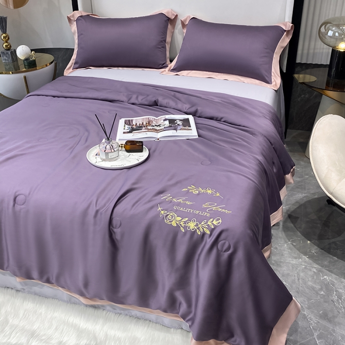 91家纺网 家纺一手货源 找家纺 吾秀 2022 轻奢风LF级60S兰精天丝夏被 天丝紫