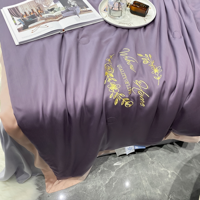 91家纺网 家纺一手货源 找家纺 吾秀 2022 轻奢风LF级60S兰精天丝夏被 天丝紫