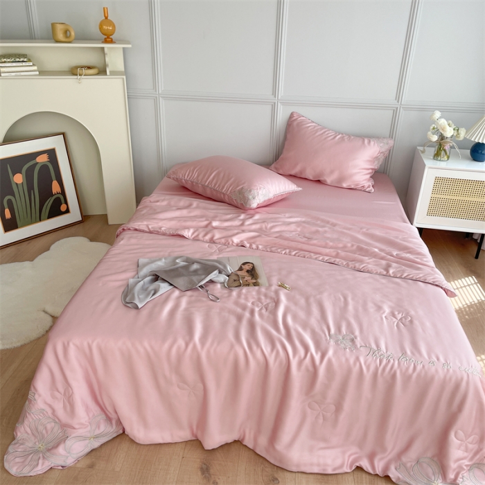 91家纺网 家纺一手货源 找家纺 星野家居 2021新款80s天丝夏被系列 蝴蝶结粉