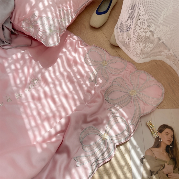 91家纺网 家纺一手货源 找家纺 星野家居 2021新款80s天丝夏被系列 蝴蝶结粉