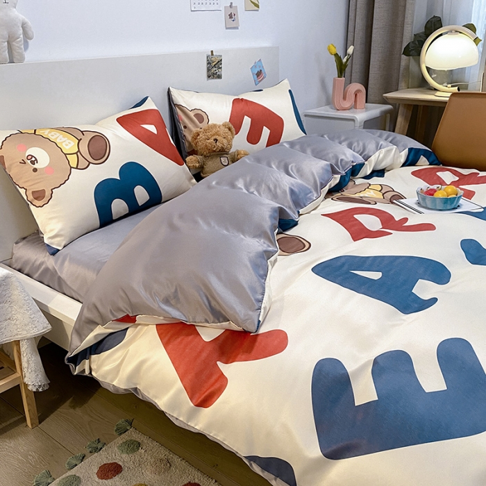 91家纺网 家纺一手货源 找家纺 琪格格纺织 2022新款水洗真丝印花单被套 呆萌熊