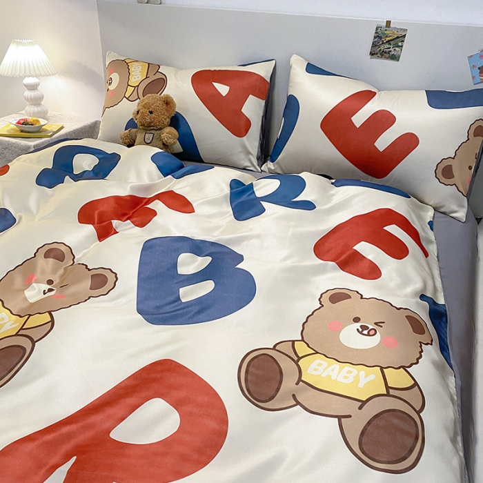 91家纺网 家纺一手货源 找家纺 琪格格纺织 2022新款水洗真丝印花单被套 呆萌熊