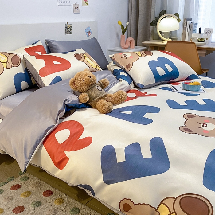 91家纺网 家纺一手货源 找家纺 琪格格纺织 2022新款水洗真丝印花单被套 呆萌熊