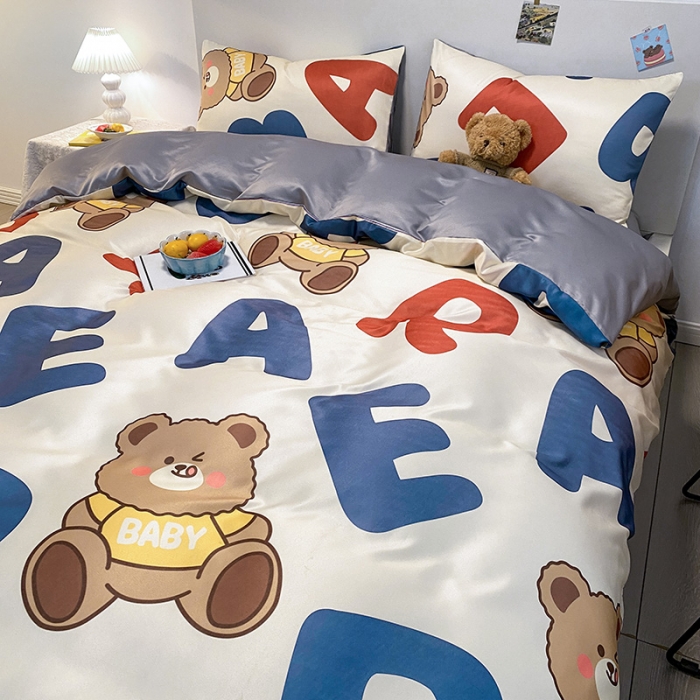 91家纺网 家纺一手货源 找家纺 琪格格纺织 2022新款水洗真丝印花单被套 呆萌熊