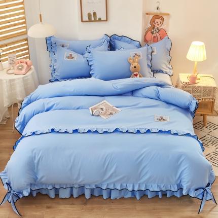 91家纺网 家纺一手货源 找家纺 慕语家纺 2021新款磨毛刺绣四件套-梵小鹿 海洋蓝