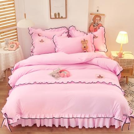 91家纺网 家纺一手货源 找家纺 慕语家纺 2021新款磨毛刺绣四件套-梵小鹿 少女粉