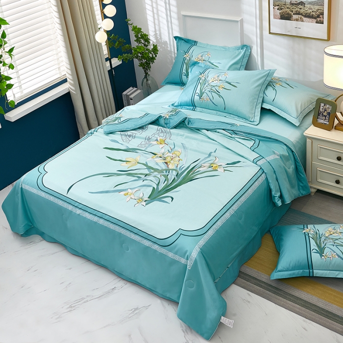 91家纺网 家纺一手货源 找家纺 雲归梦 2021新款全棉大版夏被四件套 春江晓景