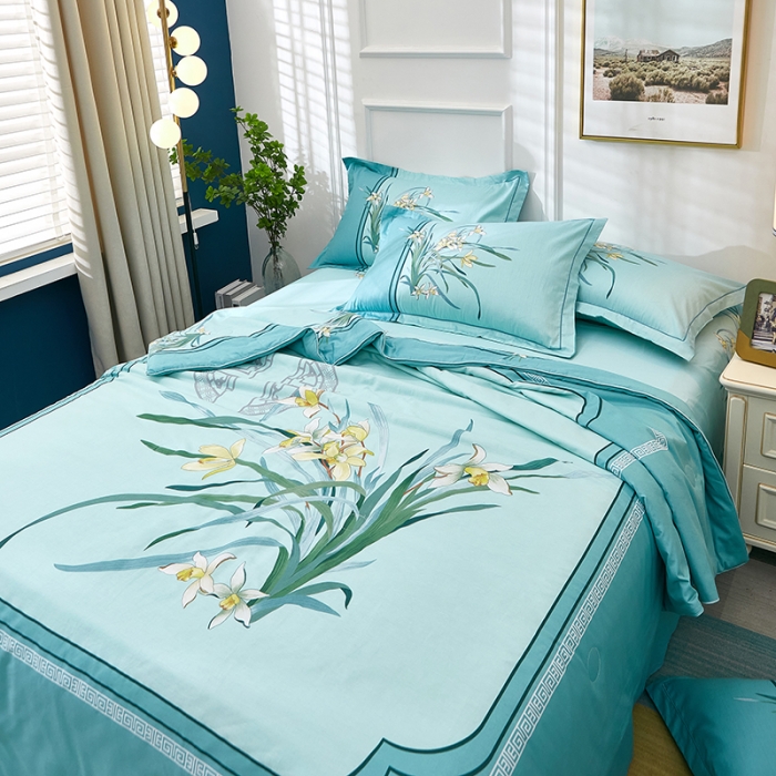 91家纺网 家纺一手货源 找家纺 雲归梦 2021新款全棉大版夏被四件套 春江晓景