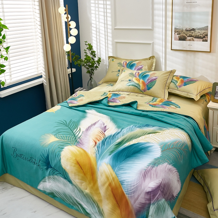 91家纺网 家纺一手货源 找家纺 雲归梦 2021新款全棉大版夏被四件套 羽翼纷飞